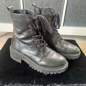 Black Leather Lace-Up Ankle Boots